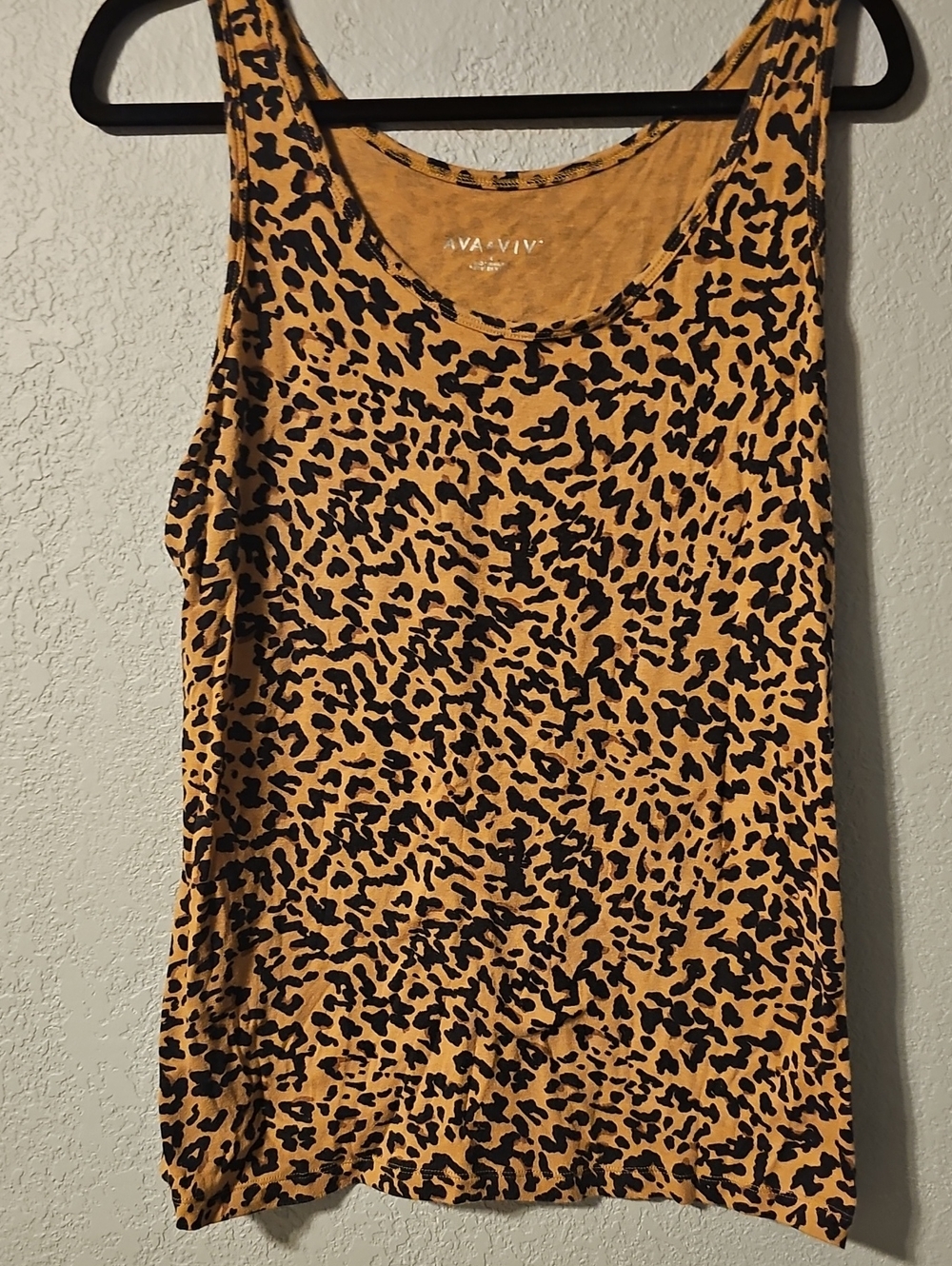 Ava & Viv Black Leopard Print Tan Scoop Neck Tank